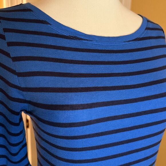 BCBG Max Azria T-Shirt Style Midi Dress Size LARGE Royal Blue w/ Navy Stripe NWT - Picture 2 of 3